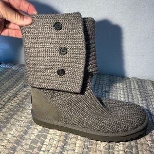 UGG Knit Boots with Button Detail - Grey size 7